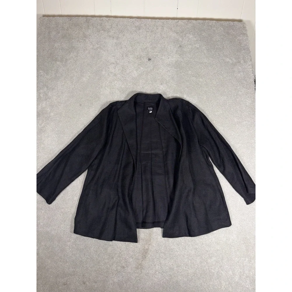 eileen fisher XL textured blazer cardigan‎ black linen cotton Waterfall Drape